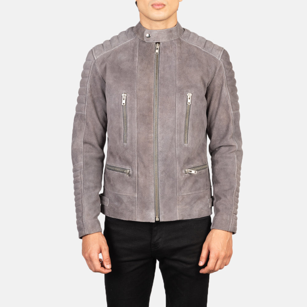 Men s Damian Grey Suede Biker Jacket The Jacket Maker