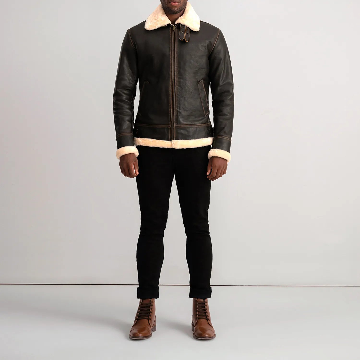 Francis B-3 Brown & Cream Leather Bomber Jacket - The Jacket Maker