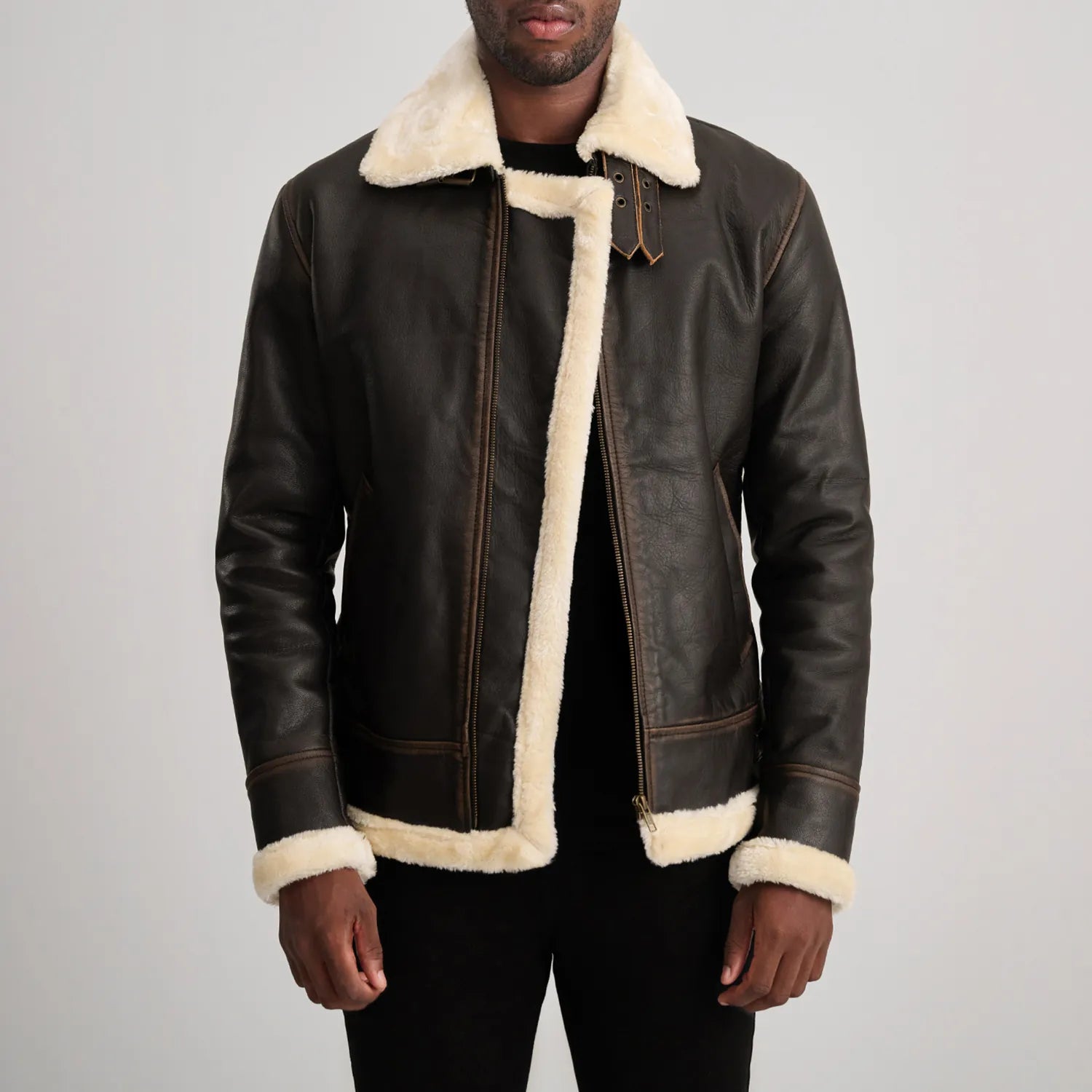 Francis B-3 Brown & Cream Leather Bomber Jacket - The Jacket Maker Francis B-3 Brown & Cream Leather Bomber Jacket - The Jacket Maker