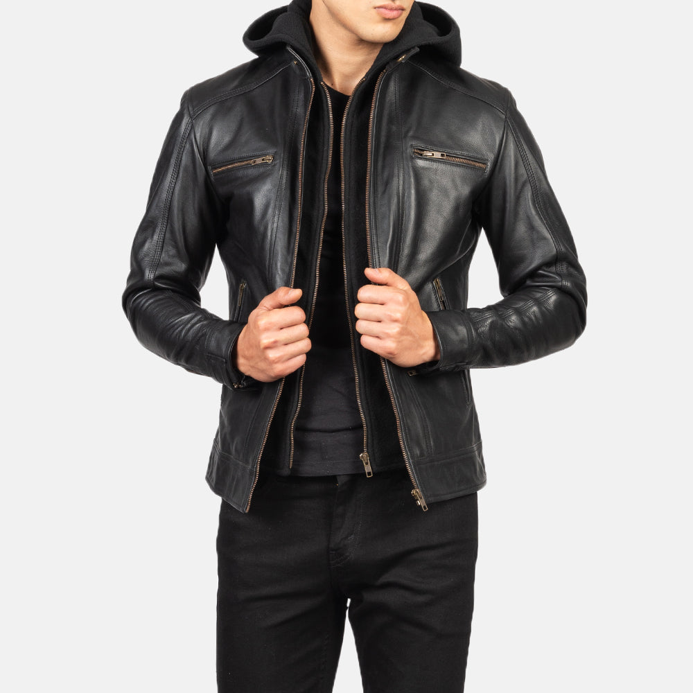 Men's Hector Black Hooded Leather Biker Jacket – The Jacket Maker