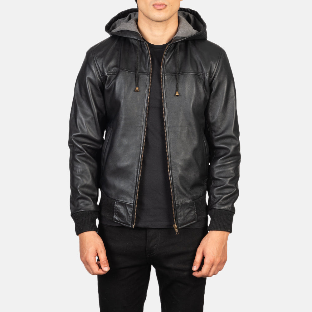 ジャケット・アウター archive hoodie leather jacket darkwear Hadley Leather Hoody Jacket / Black – J.Lindeberg EU