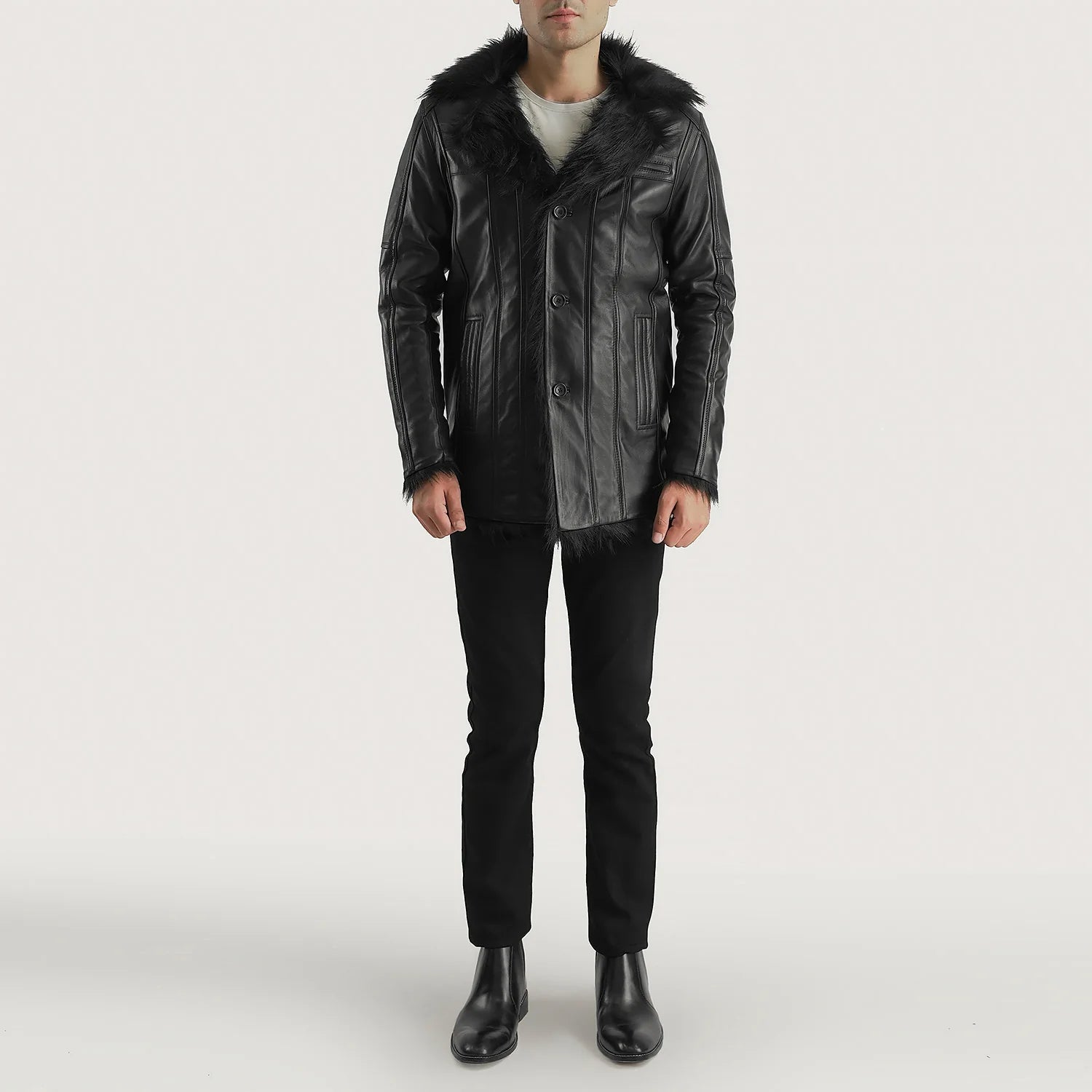 Men's Furcliff Black Leather Coat – The Jacket Maker