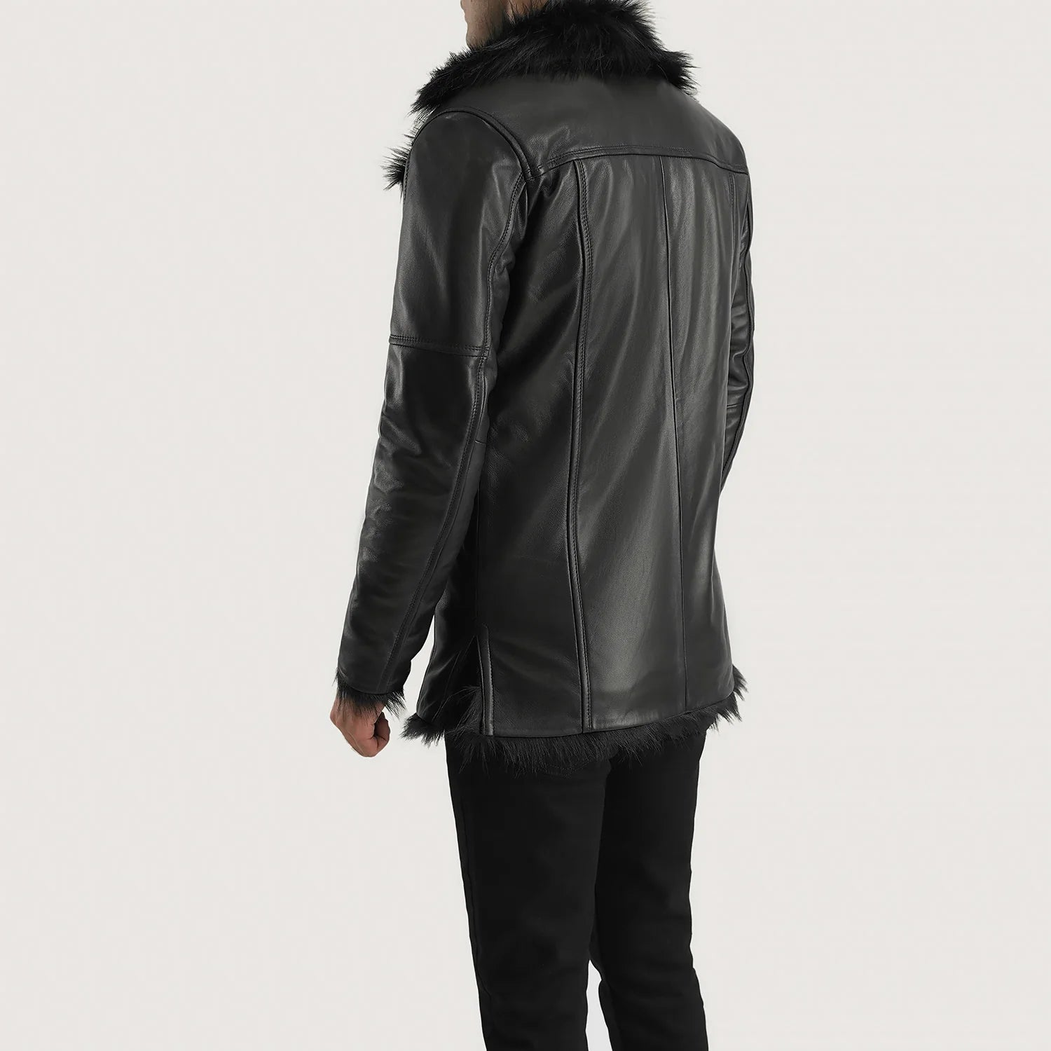 Black faux fur leather jacket clearance