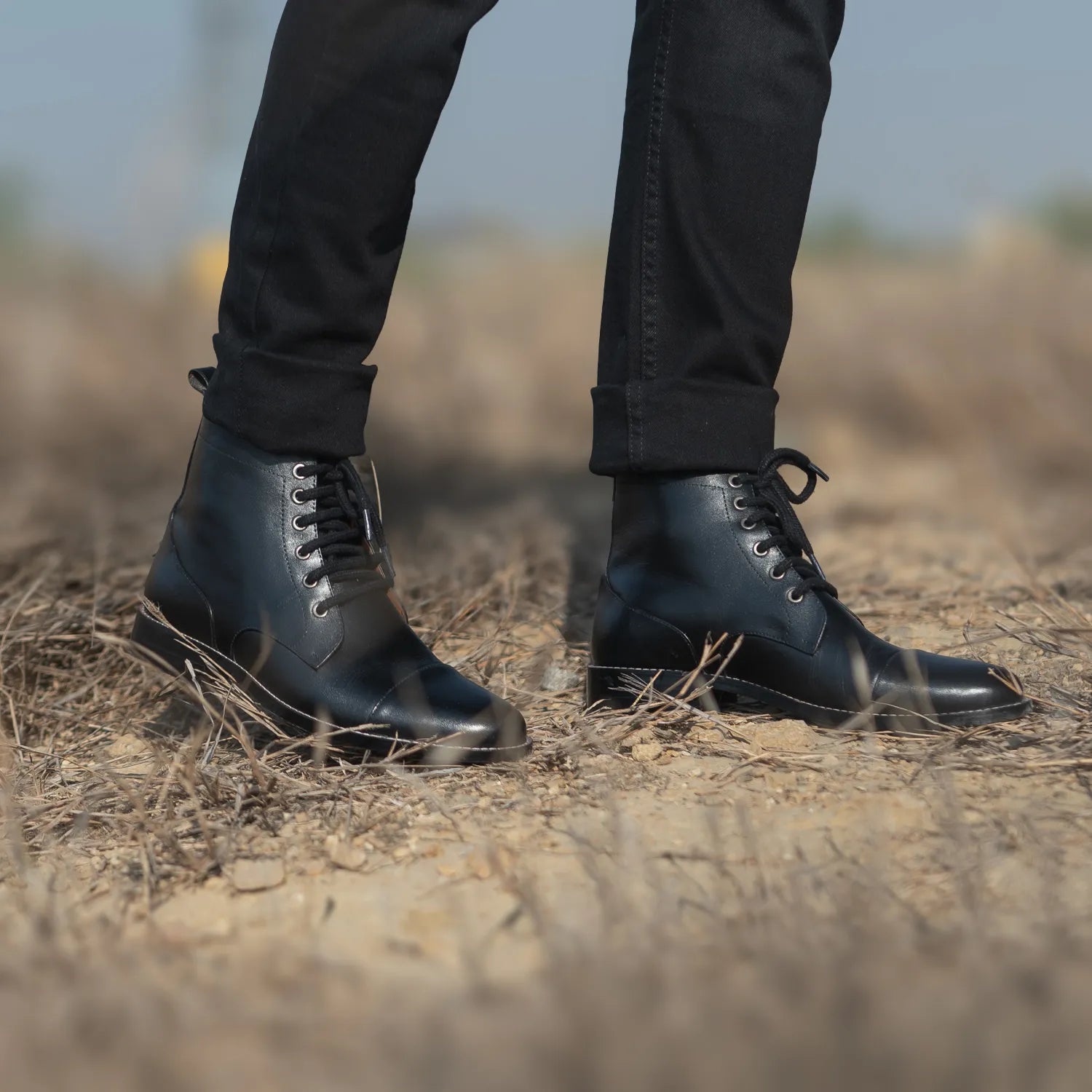 Men s Knight Derby Black Leather Boots The Jacket Maker