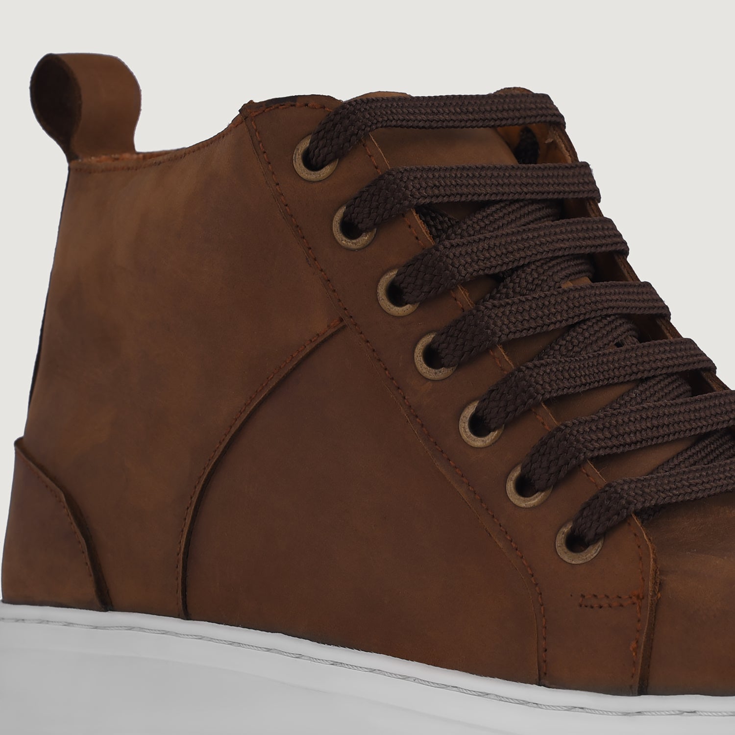 Marty High Top Pull-up Brown Leather Sneakers