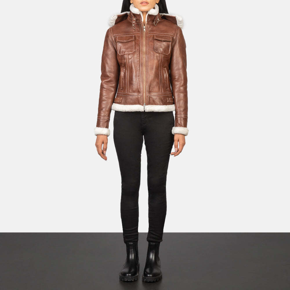 Women's Fiona Brown Hooded Shearling Leather Jacket – The Jacket Maker
